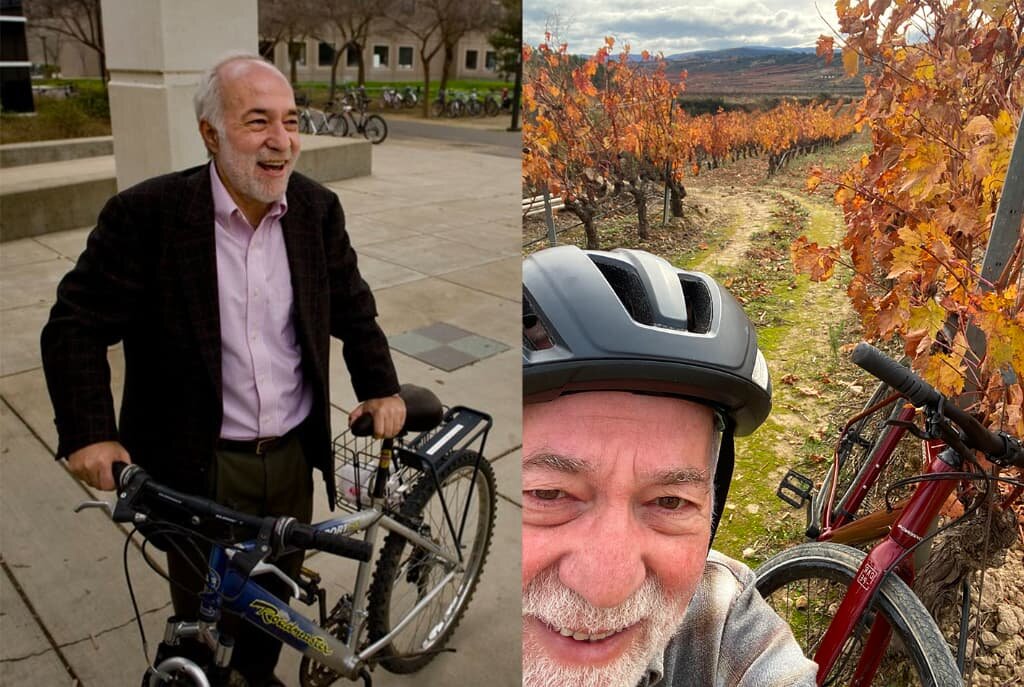Enjoying cycling during his travels
