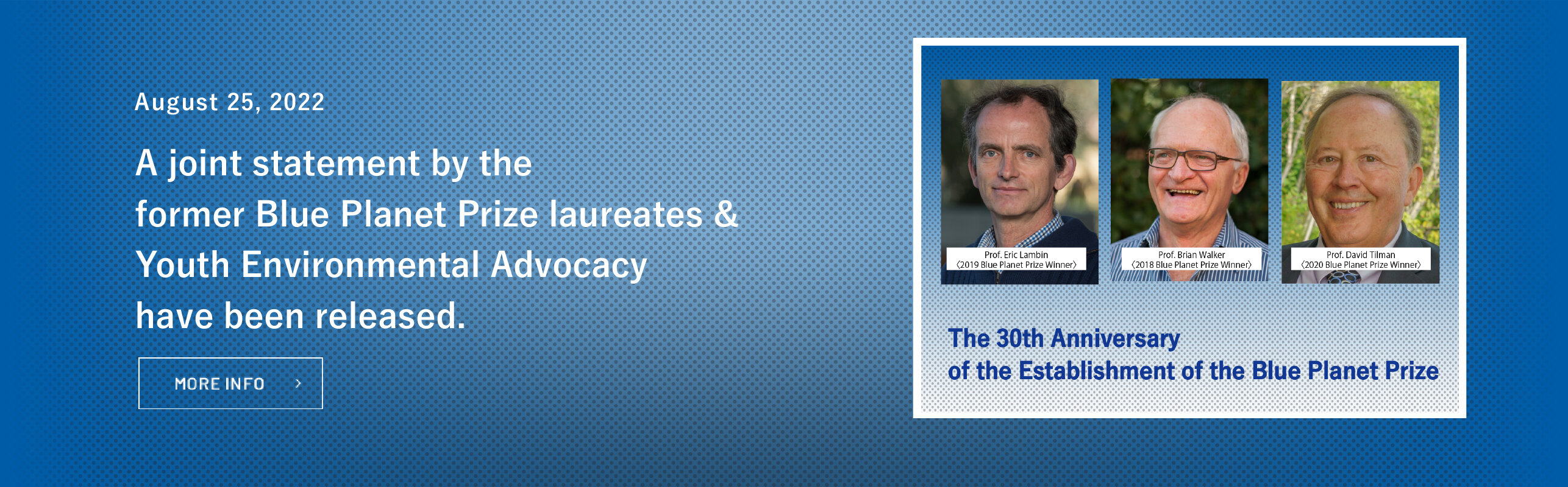 A joint statement by the former Blue Planet Prize laureates & Youth Environmental Advocacy have been released.