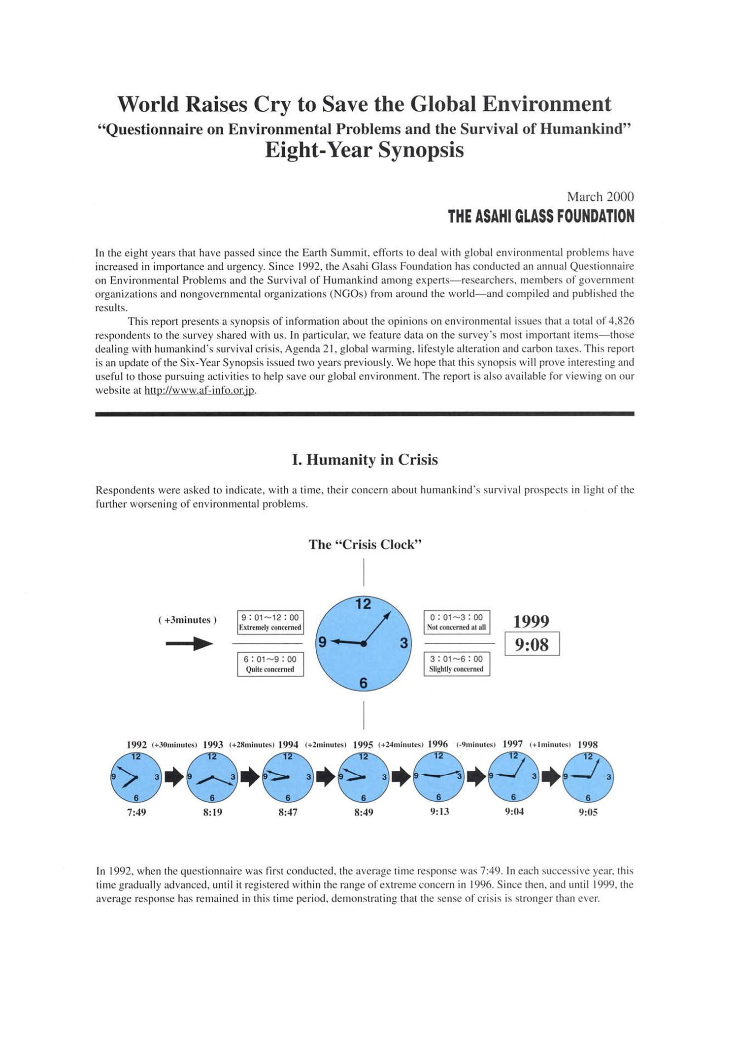 Questionnaire on Environmental Problems and the Survival of Humankind 8-Year Summary